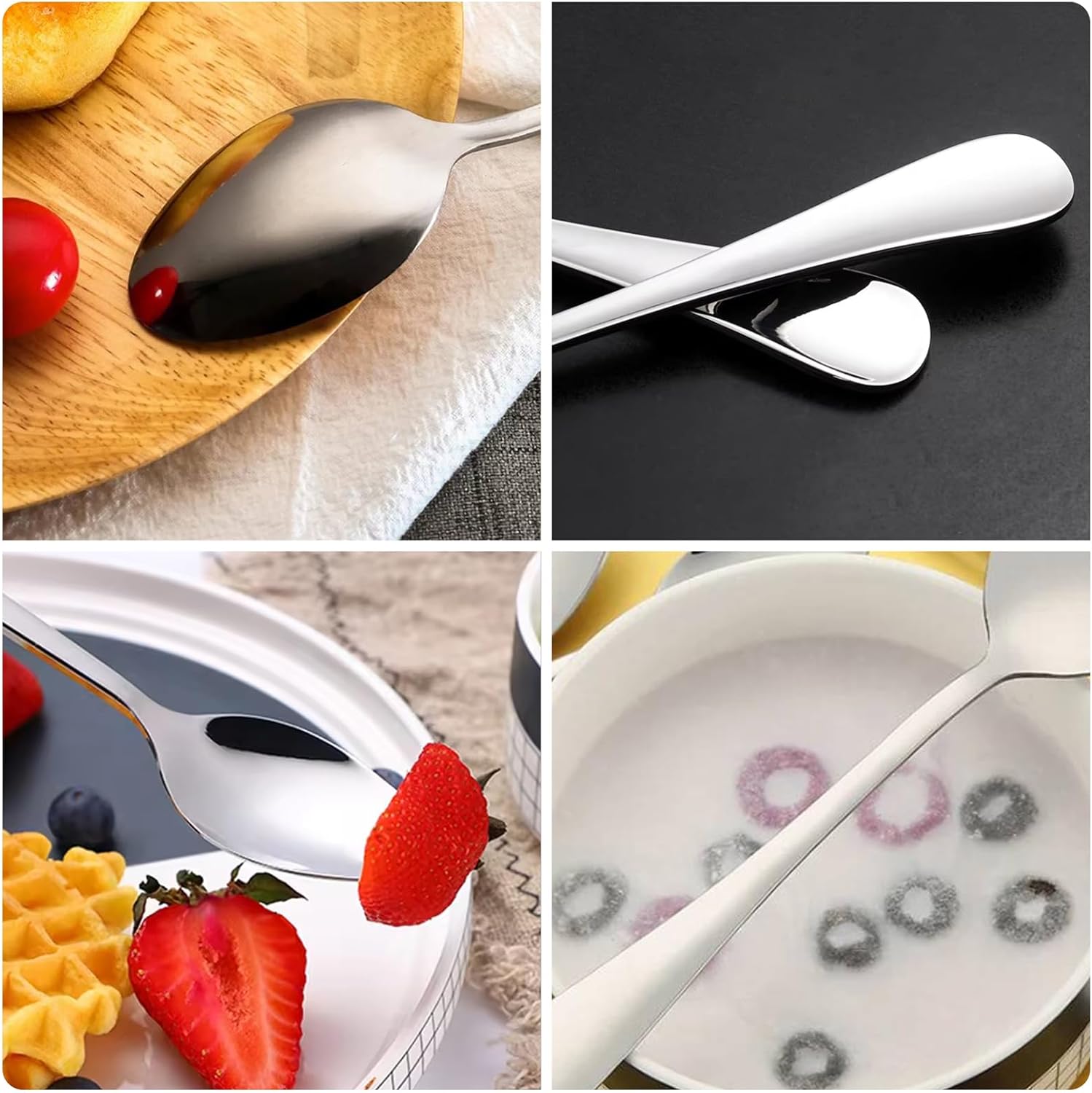 Store 12pcs Dinner Spoons Silverware Set, 17 cm Stainless Steel Soup Spoons, Mirror Polished Round Edge Tablespoons, Dishwasher Safe for Home, Restaurant โ image 3