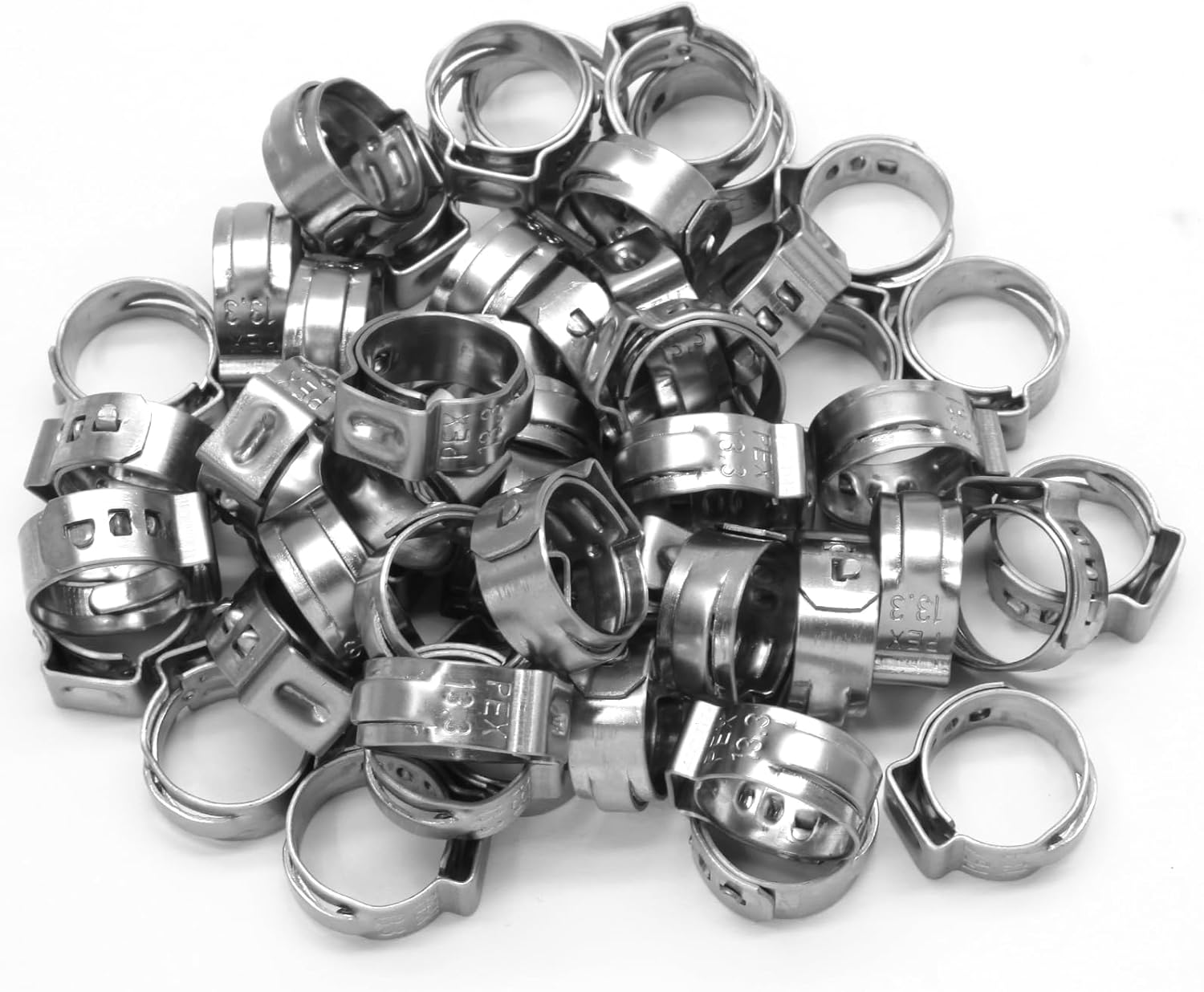 Biaungdo 50 Pcs 3/8 Inch PEX Cinch Clamps Crimp Rings, 304 Stainless Steel PEX Cinch Crimp Rings Pinch Clamps Single Ear Hose Clamp for PEX Tubing Pipe — image 6