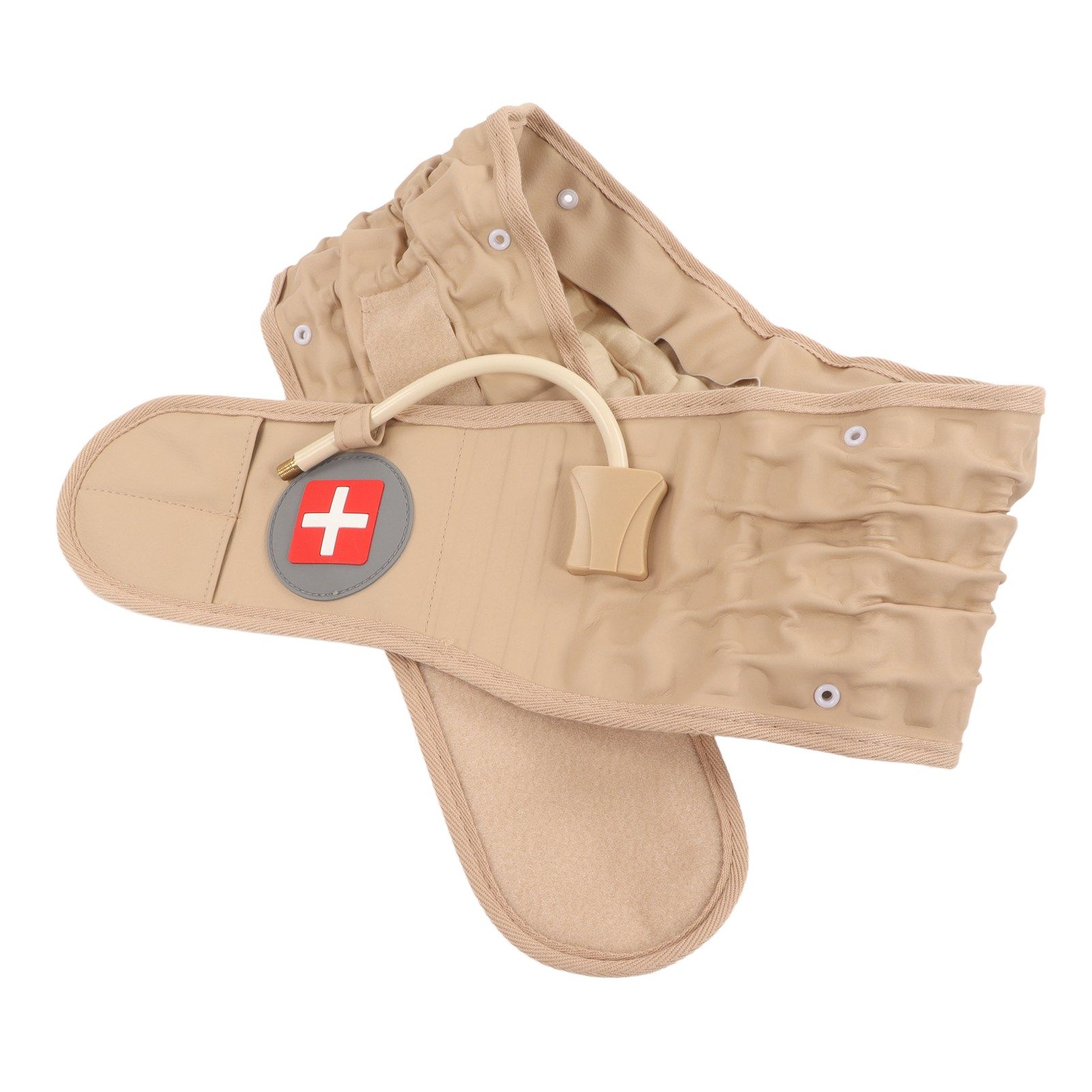 Back Decompression Belt Inflatable Relaxing Muscles Traction Function TPU Material Lower Back Support Device Khaki Silver Inflator L — image 2