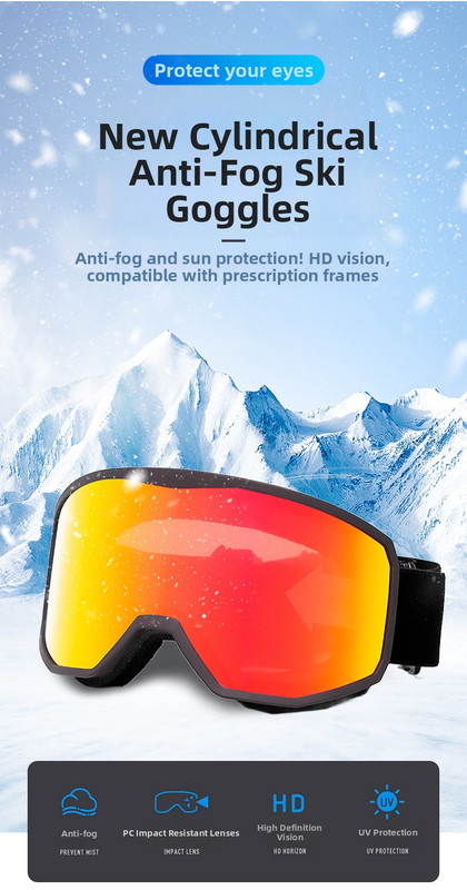 Outdoor sports products, Winter skiing anti UV card myopia cylindrical double-layer anti fog skiing goggles โ image 2