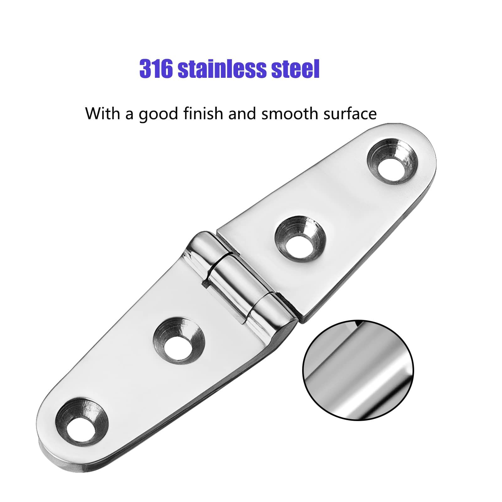 Boat Strap Hinges, Marine Hinges, 4 inch x 1 inch (102mm X 26 mm), Stainless Steel Hinges, Metal Hinges, with Screws (4 PCS) — image 3