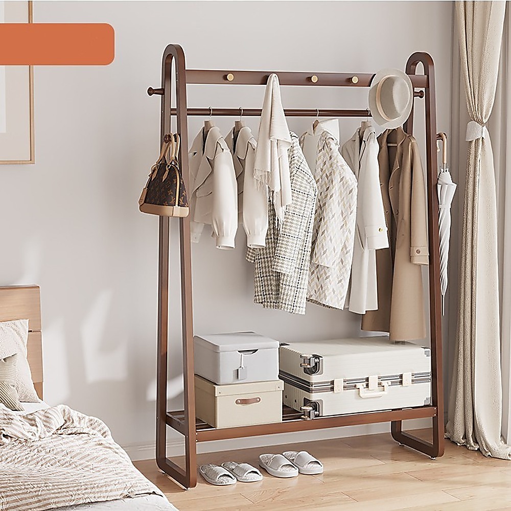 Dark Wood 160x100cm Clothes Rack Slim Stylish Space Saving — image 3