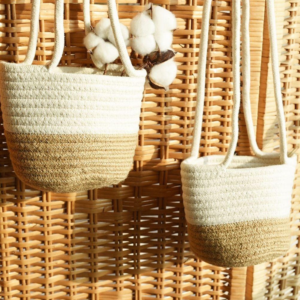 2PCS Braided Plant Basket Hanging Plant Pots Plant Hanger Plant Basket Wall Decoration Flower Pots — image 3
