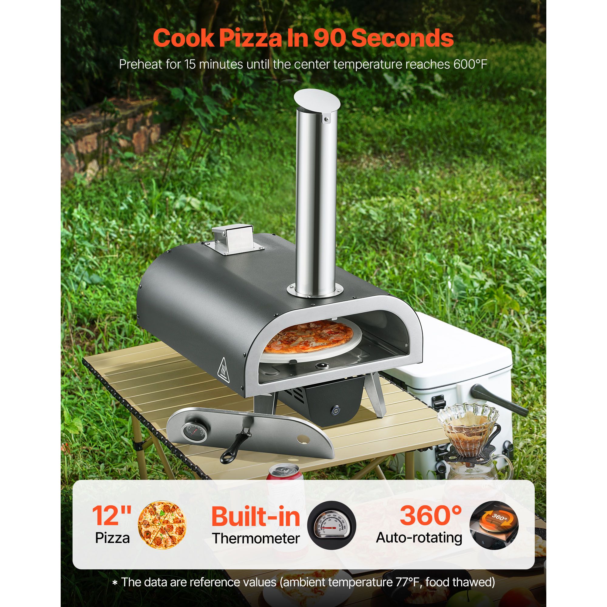 Outdoor Pizza Oven, 12 in Wood Fired Pizza Ovens, Pellet Pizza-Stove with Thermometer & Electric Rotation, Portable Pizza-Maker for Outside Backyard Patio — image 2