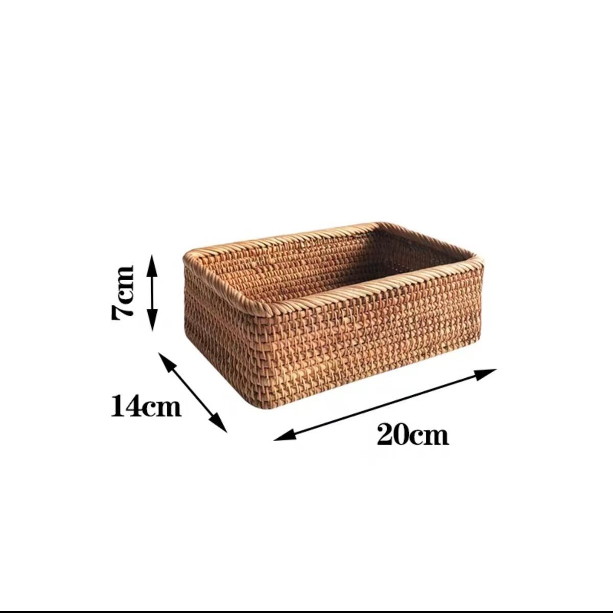 Rattan Storage Baskets Rectangle Woven Bread Basket Rectangular Wicker Serving Organizer Tray Rattan Fruit Basket, Stackable Wicker Organizer(20*14*7cm) — image 5