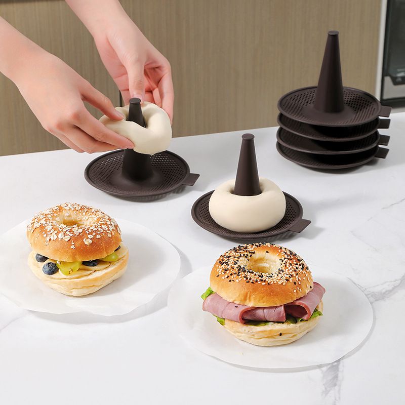 Silicone Donut Baking Mould for Homemade Baking - Heat Range -30℃ to 230℃, Non Stick Pastry Pans with Perforated Base & Cone Centre (5pcs Coffee) — image 4