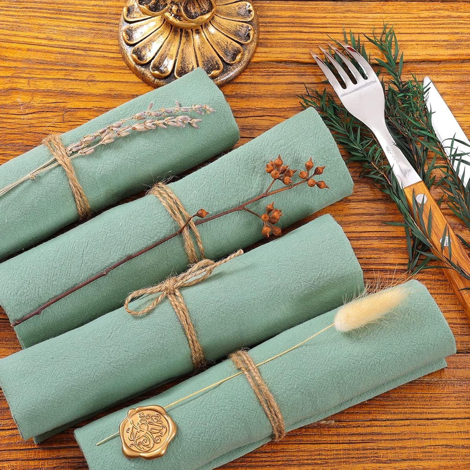 Cotton Linen Napkins Bulk 17"x17" Stonewashed Cloth Dinner Napkins Rustic Thick Table Napkins for Fall Thanksgiving Christmas Party Wedding Decoration (Set of β image 4
