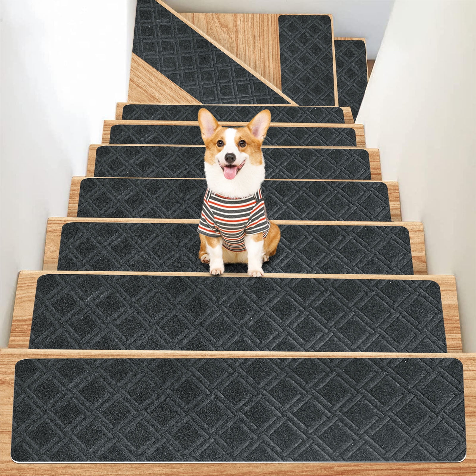 4-Piece Non-Slip Stair Treads, Self-Adhesive Striped Carpet Mats, Absorbent & Quiet Step Pads, Can Be Cut to Fit, Washable for Indoor Staircase — image 5
