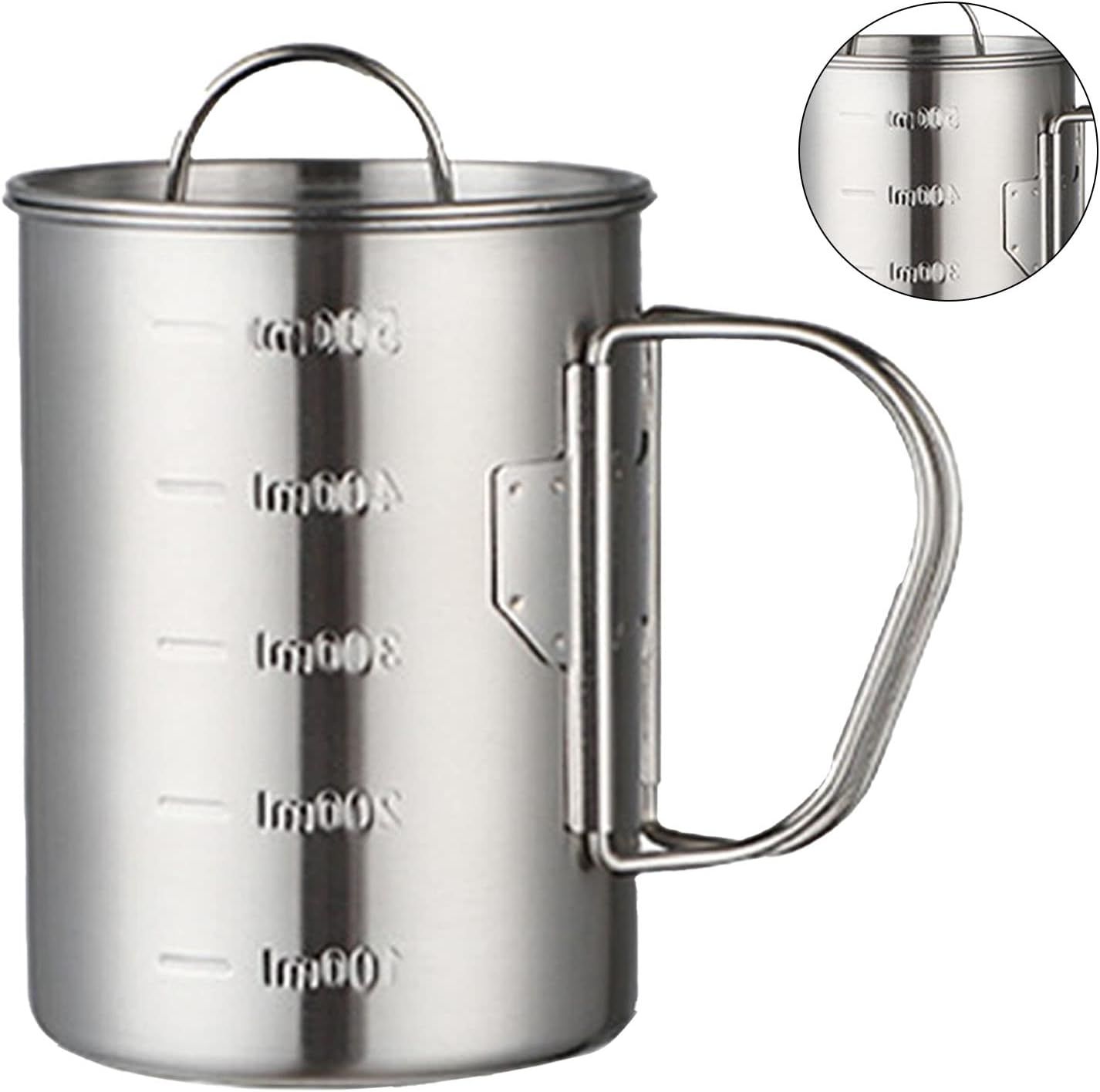 Stainless Steel Camping Cup, 500ml Fireproof Metal Cup with Lid and Foldable Handle, High Temperature Direct Heating, Great for Backpacking โ image 2