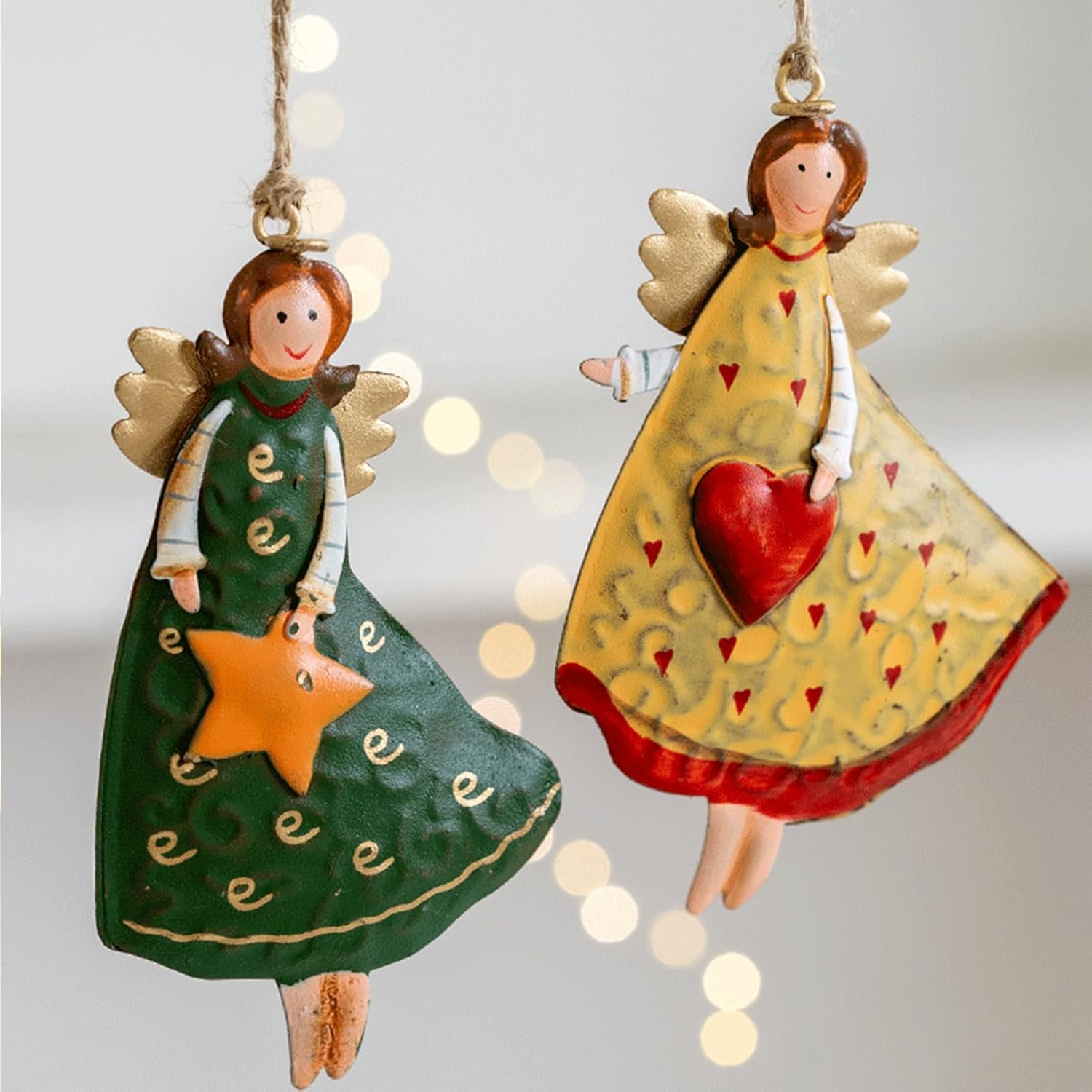 4 Pack Colourful Metal Angel Christmas Hanging Ornaments for Trees, Wreaths, Mantels and Festive Home Decoration — image 3