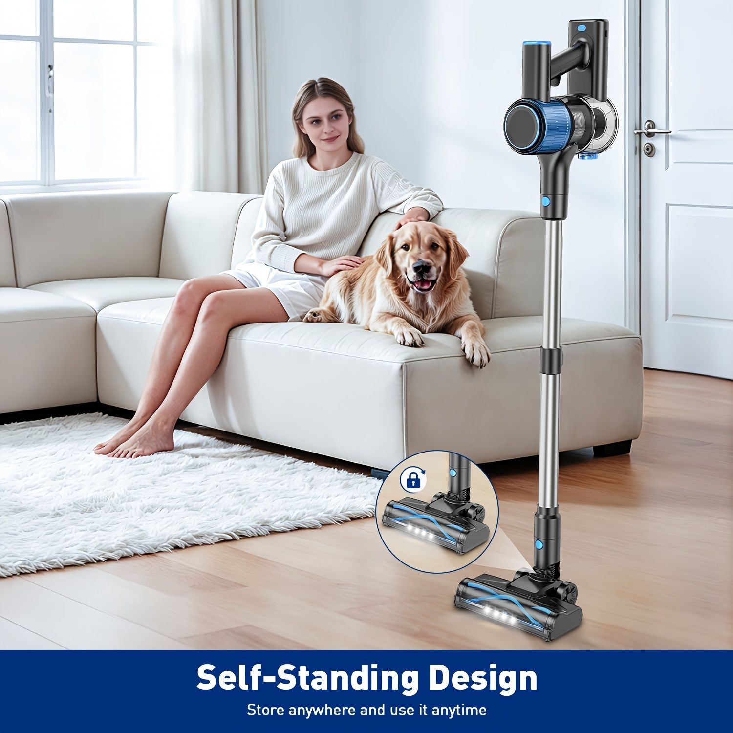 Cordless Vacuum Cleaner, 8 In 1 Powerful Suction Lightweight Vacuum Cleaner For Home, Led Display, 3 Suction Modes, 55Kpa Powerful Suction,45mins — image 3