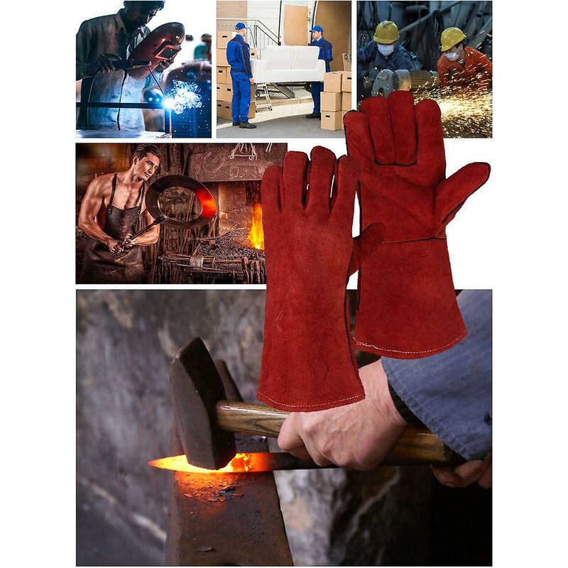 Heavy Duty Large Heat Resistant Leather Lined Welding Gloves For Wood Stove Log Burner Bbq, Gardening Gloves For Men โ image 4