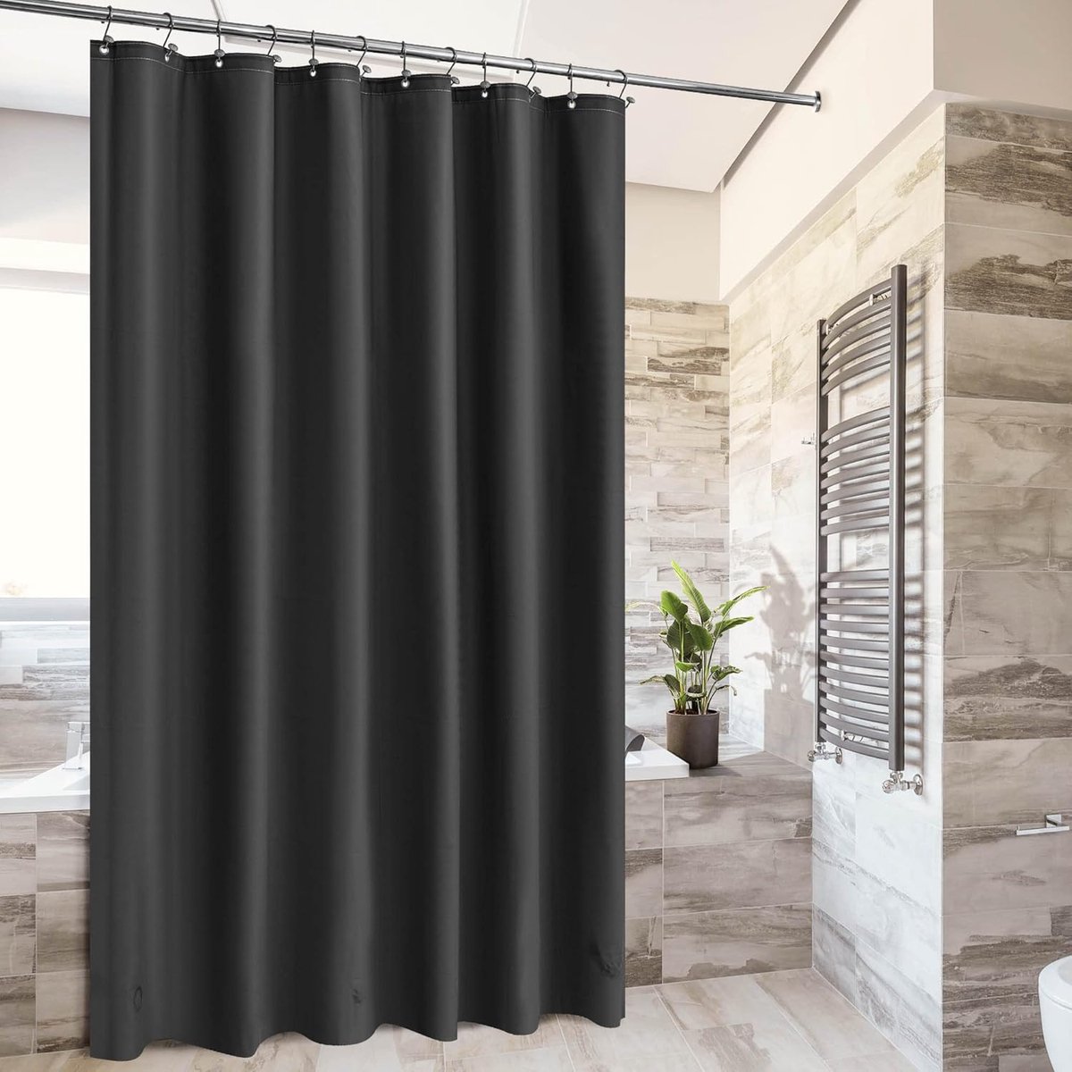 Shower Curtain Anti-Mold - Bath Curtain - PEVA - Including Rings - Waterproof - Rustproof - Suitable for Bathroom - 180 × 100cm - Black — image 2