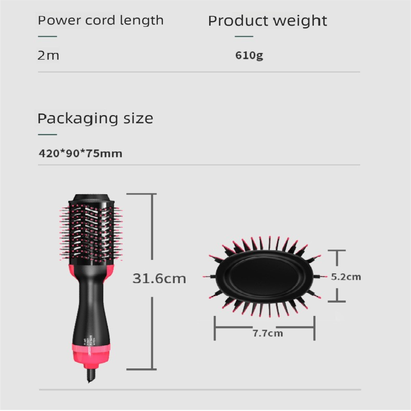 Pink 1000W Professional Hot Air Brush with 3-Temperature & 2-Speed Control – Dual Voltage Hair Styler for Smooth, Voluminous Blowouts — image 6