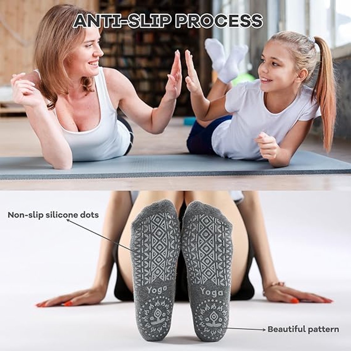 3 pairs of yoga socks - Pilates socks - non-slip socks - sports socks - ballet socks - for yoga pole Pilates dance - black, dark grey and pink — image 4