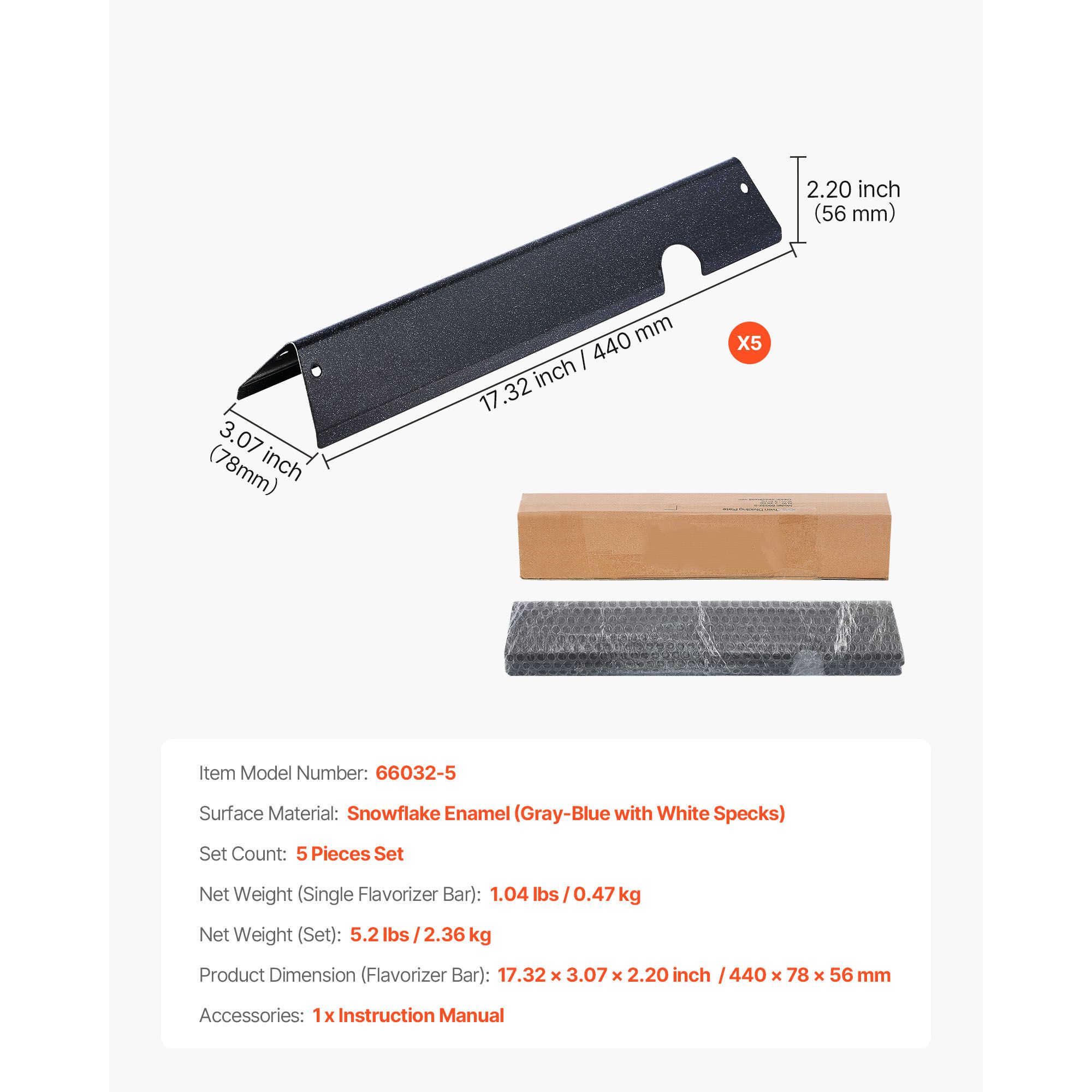Flavorizer Bars, 44cm Grill Replacement Part, for Weber Genesis ll 310 315 335 340, E/S 325s, ES/SX 325s, E/S 335, EX/SX/EPX-335 Grills, Porcelain-enameled โ image 2
