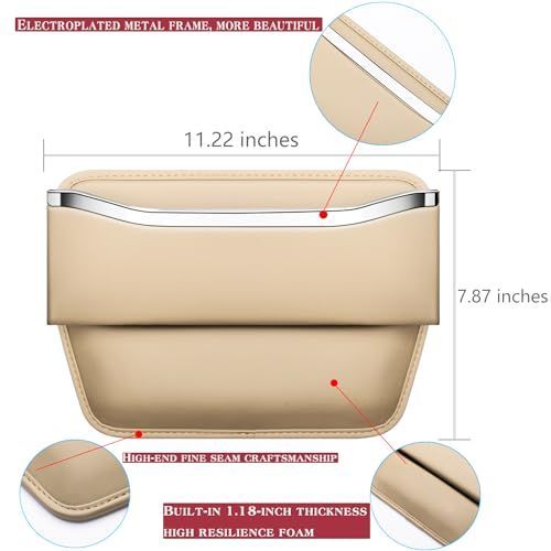 2Pack Car Seat Gap Filler Organizer - Leather Console Side Pocket Seat Storage - Stylish and Practical Car Accessories for Cars,SUV,Truck - Beige - Size 2 Pack — image 4