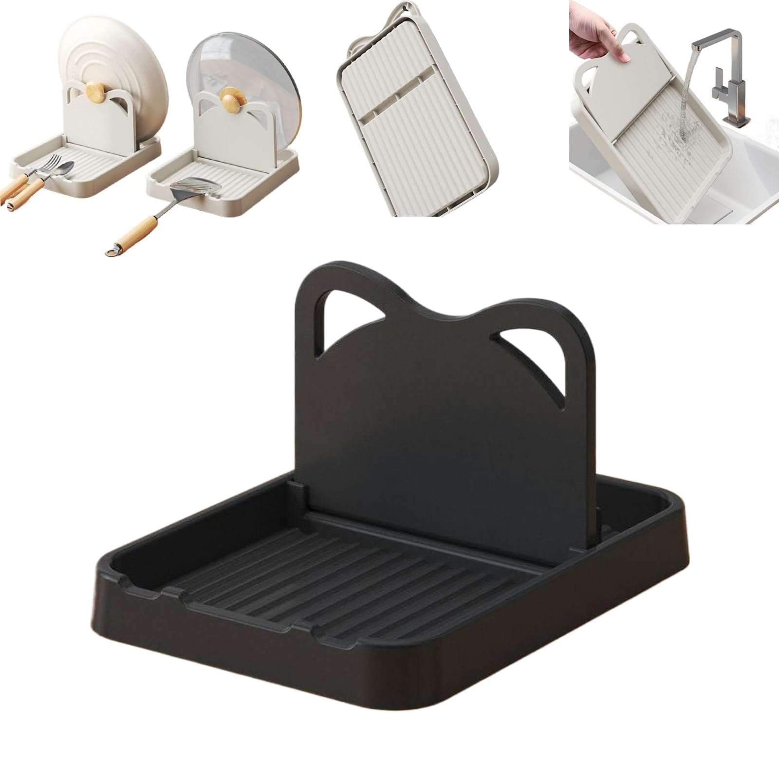 Foldable Silicone Spoon Rest with Lid, Heat Resistant Utensil Holder for Spatulas, 18.5 x 14 x 10.5 cm, Grey