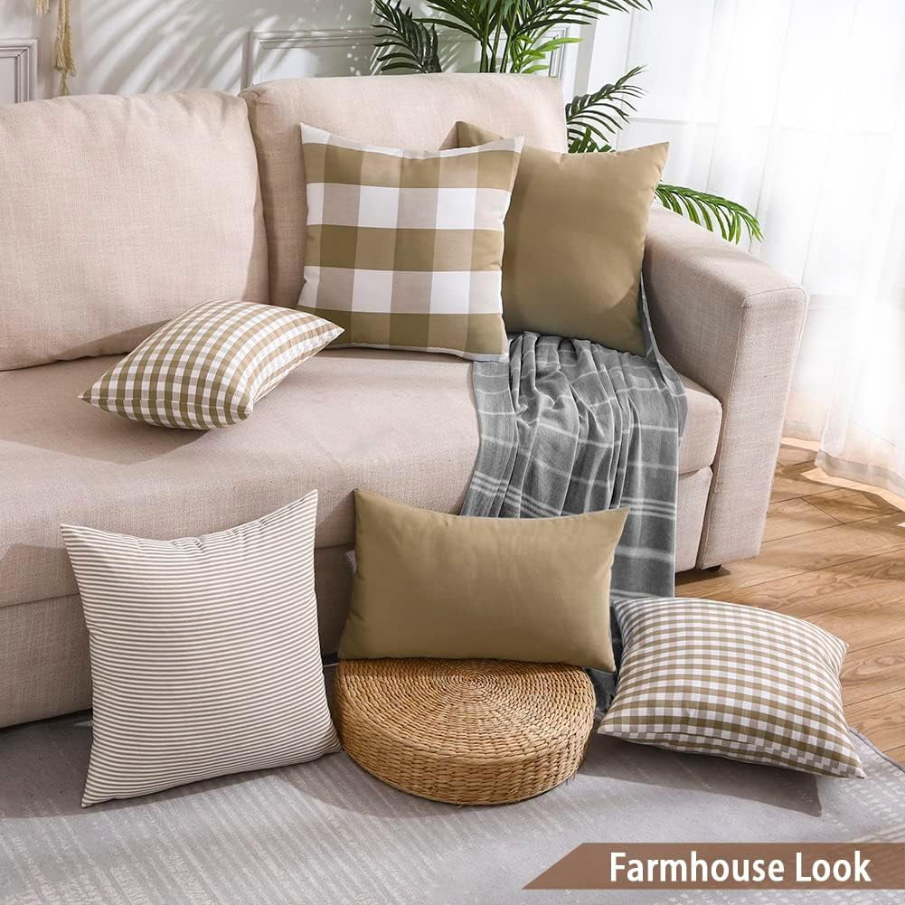 Light Blue Farmhouse Buffalo Plaid Pillow Covers 18x18 Set of 2 Patio Outdoor Decor Neutral Checkered Pillow Covers 18 x 18, Blue and White Gingham Plaid — image 4