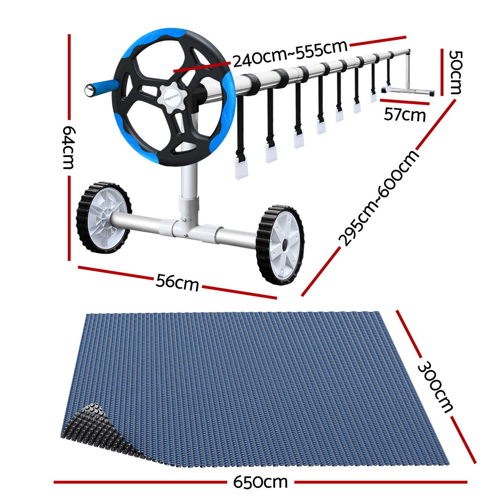 Aqua Buddy Pool Cover 600 Micron 6.5x3m w/ Roller 5.55m Black Solar Blanket โ image 2