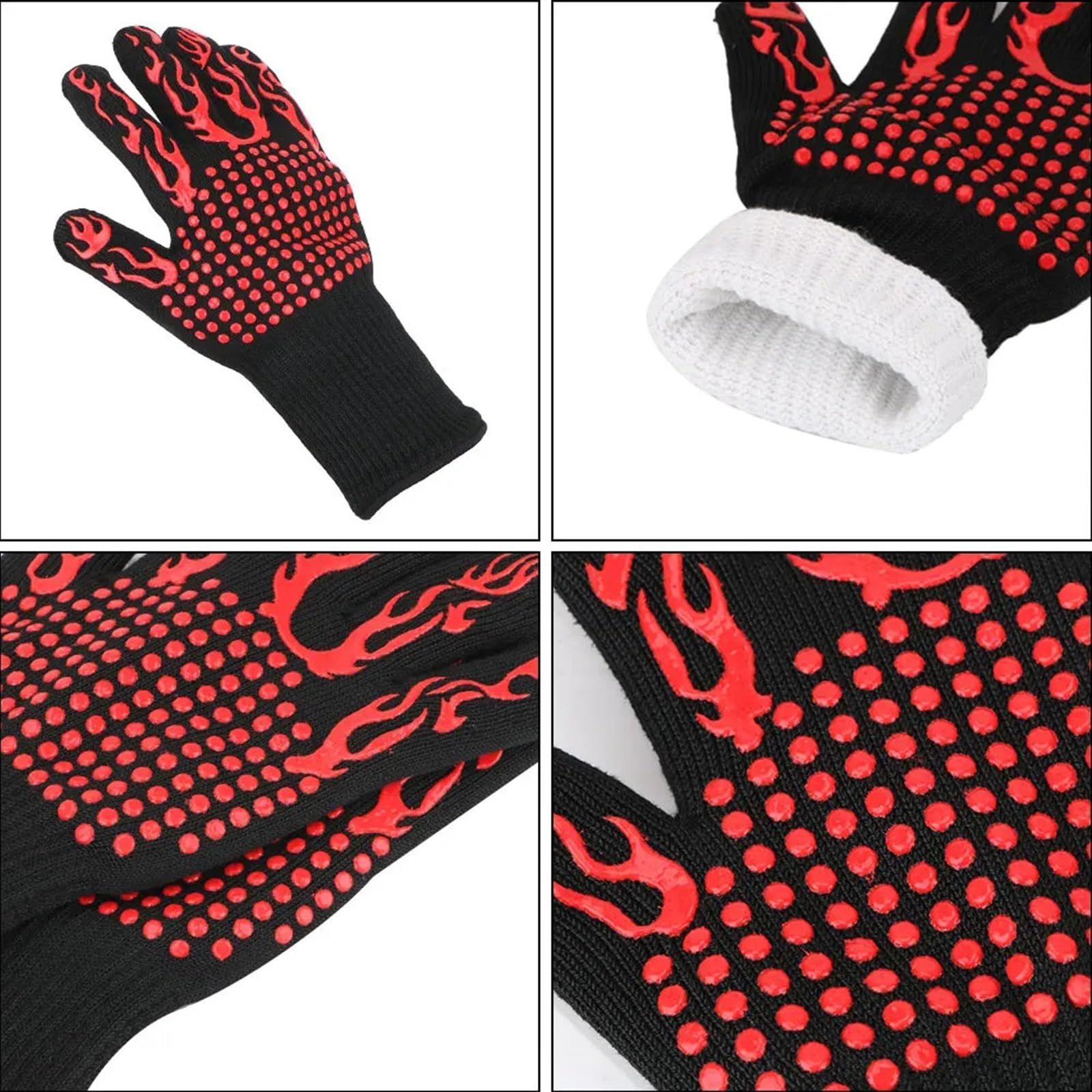 Non-Slip Fireproof Microwave Oven Extreme Heat Resistant Oven Flame Retardant BBQ Fire Gloves (Color: Red) โ image 5