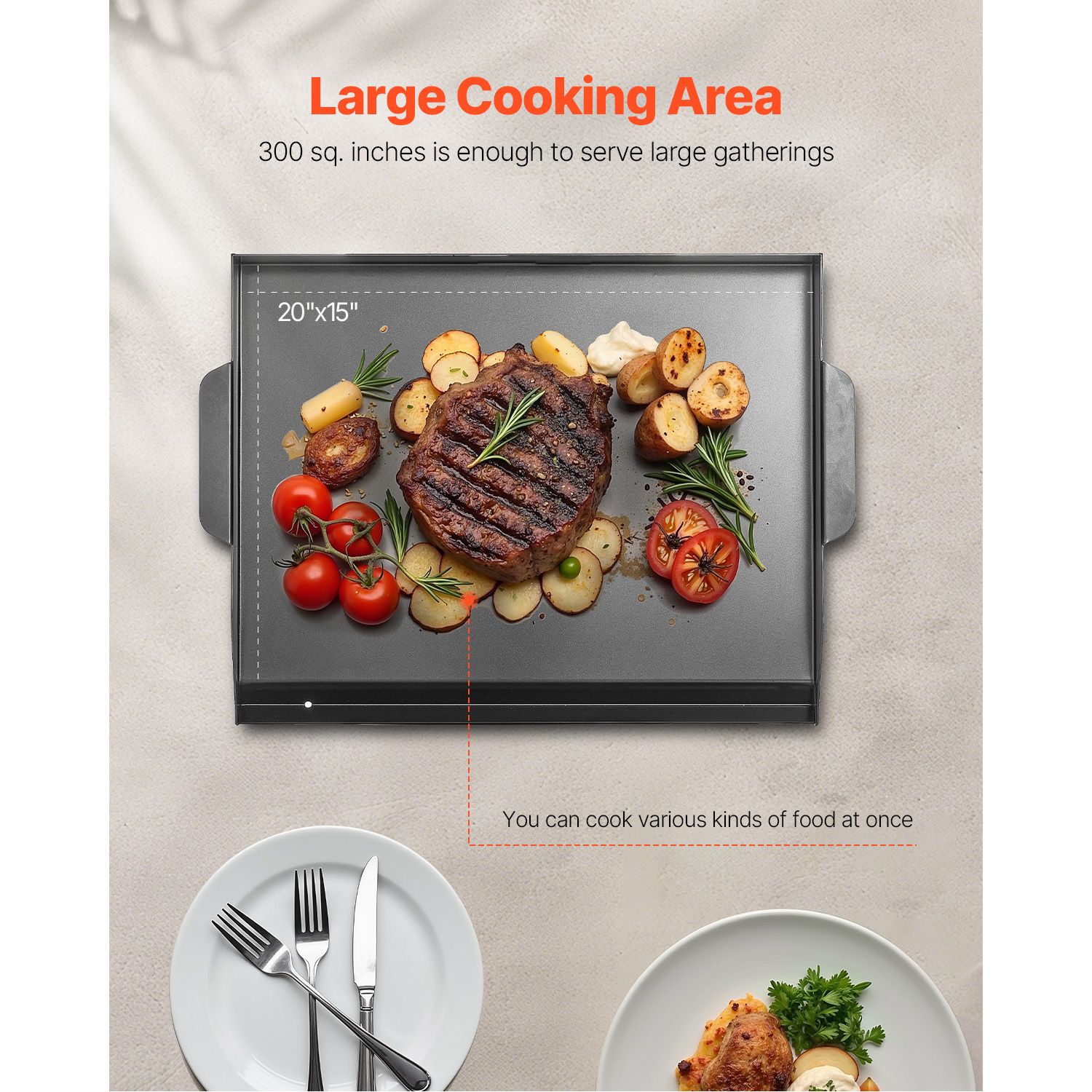 Carbon Steel Griddle, 22 × 16 inch Universal Flat Top Rectangular Plate, Gas Grill Griddle for BBQ Grill, Teppanyaki, Portable Family Cookware, for Camping — image 4
