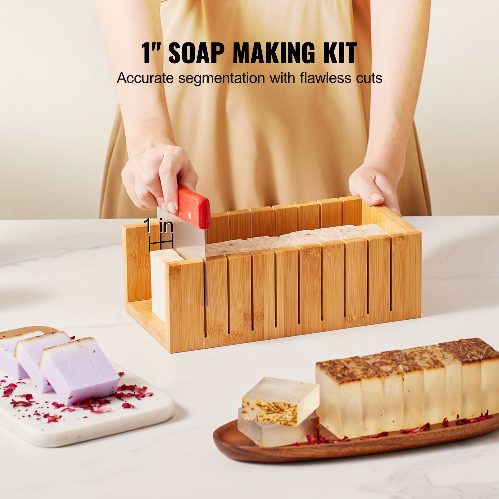 Soap Making Kit, Bamboo Cutting Box and Inner Box with Silicone Mold, Stainless Steel Straight Cutter and Wavy Cutter, 100 Bags and 105 Stickers, Soap Making โ image 2