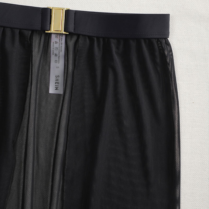 Black High-Waisted White Swim Skirt with Gold Buckle Belt – Elegant Long Beach Cover-Up for Women — image 3