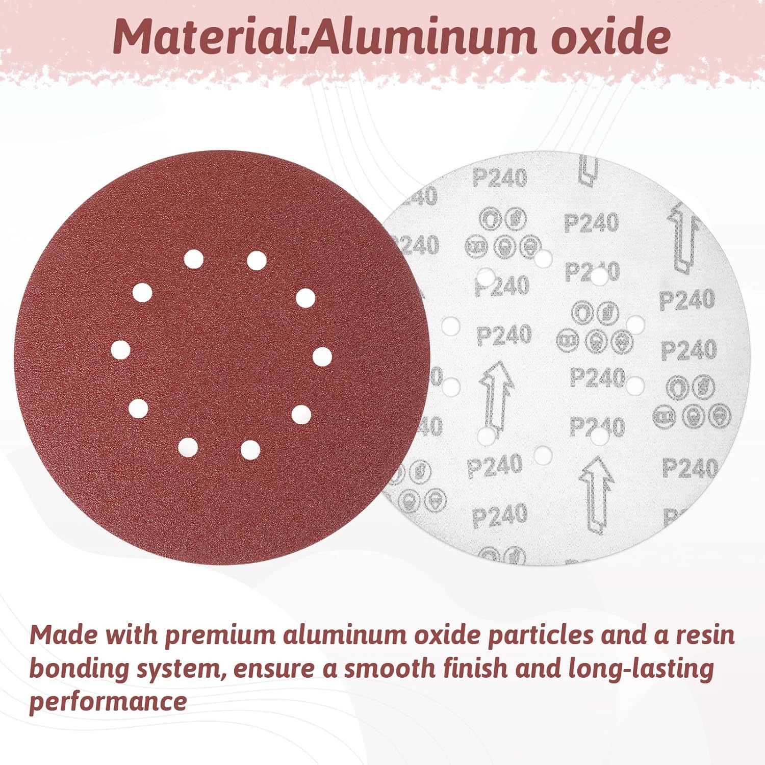 50 Pcs 9-Inch 10-Hole Drywall Sanding Discs Set, 10 Each of 60 80 120 150 240 Grits Hook-and-Loop Sanding Discs for 9" Drywall Sander, Wood Furniture Finishing โ image 4