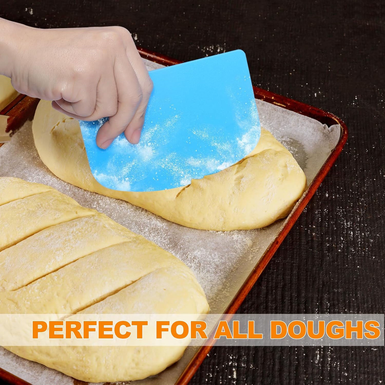 3 Pieces Food Dough Scraper, Plastic Multi - Purpose Kitchen Pastry Cutting Tool, Flexible Bowl Scraper with Curved Edge, Cake Baking Bench Scraper — image 4