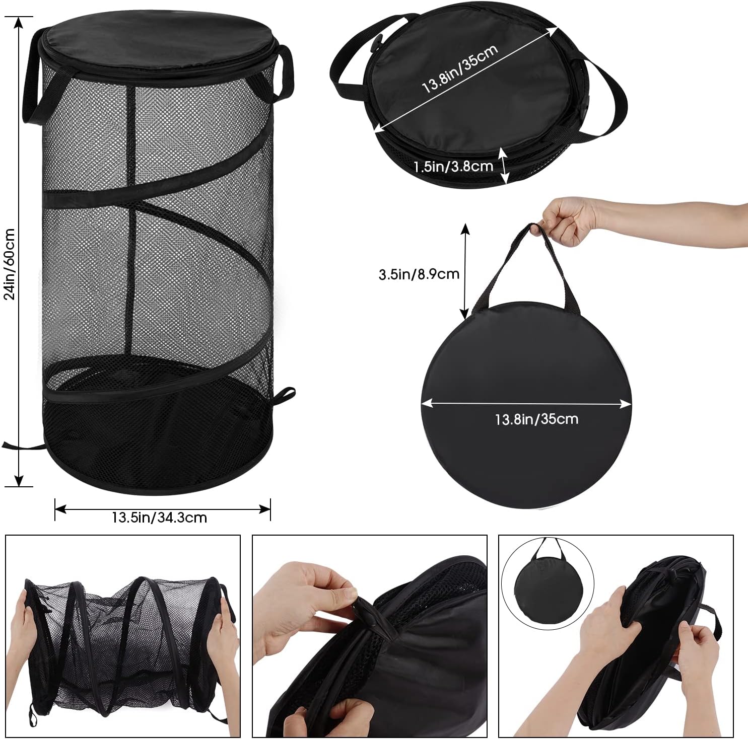 Large Collapsible Laundry Basket with Lid Foldable Mesh Pop Up Hamper with Handles for Laundry Room, Bathroom, Kids Room, College Dorm, Travel, Storage — image 2