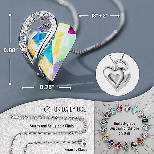 Infinity Love Heart Necklace, Birthstone Necklace for Women, Jewelry for Women with Healing Crystals, Allergy Free Pendant Necklace-05-May-Emerald Green — image 3