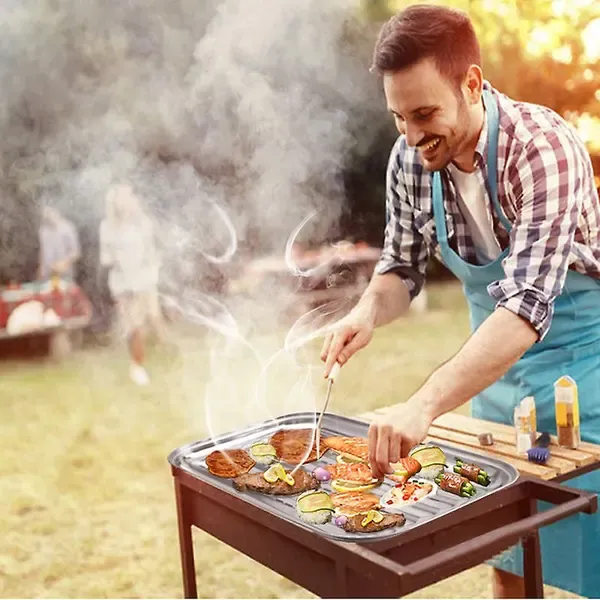 2 Pack Stainless Steel BBQ Grill Baskets, Perforated Grilling Trays for Vegetables and Meat on Charcoal, Gas and Electric Grills — image 4