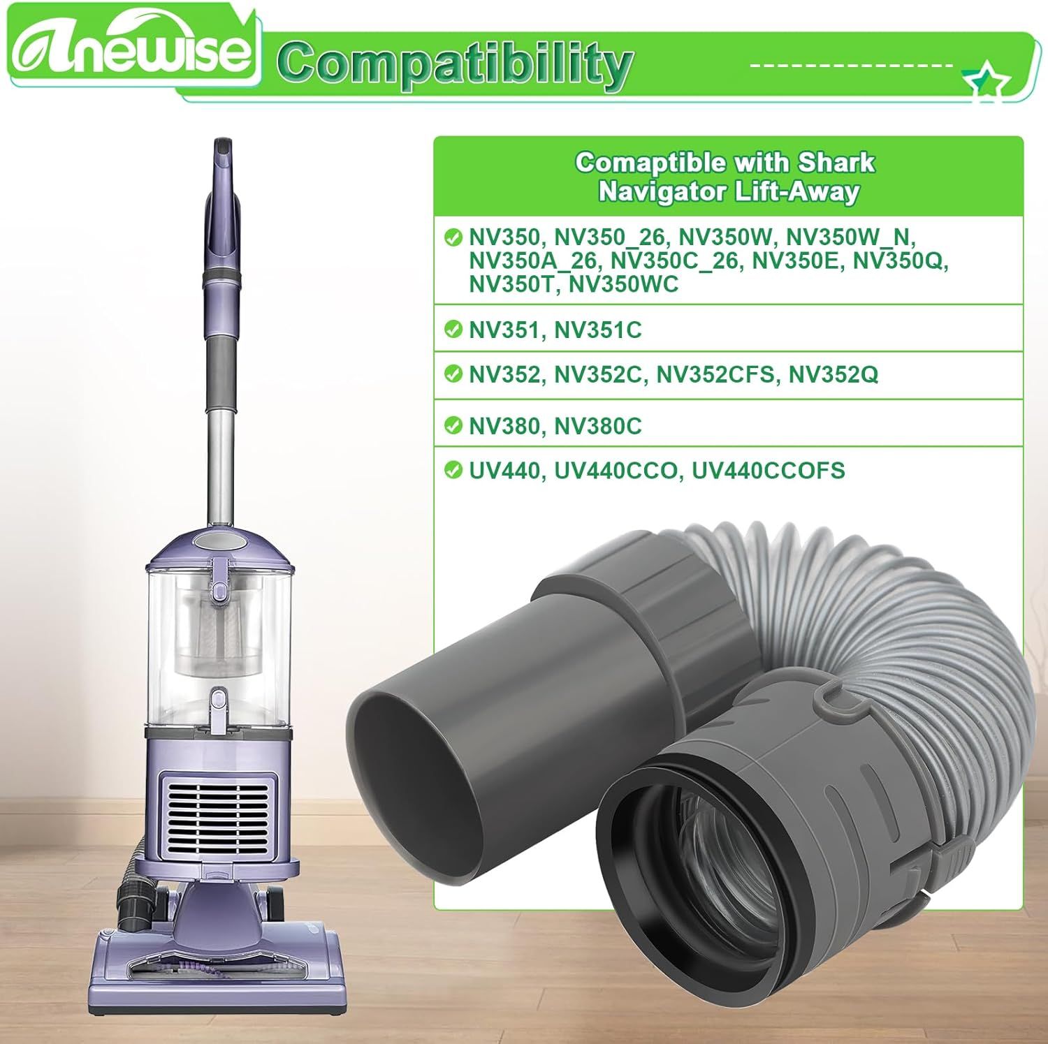 Replacement Hose Part or Shark Navigator Lit Away Deluxe Vacuum NV352, NV351, NV350, NV380, UV440, 1 Nozzle Hose and 1 Mini Brush, Replace Parts 193J — image 3