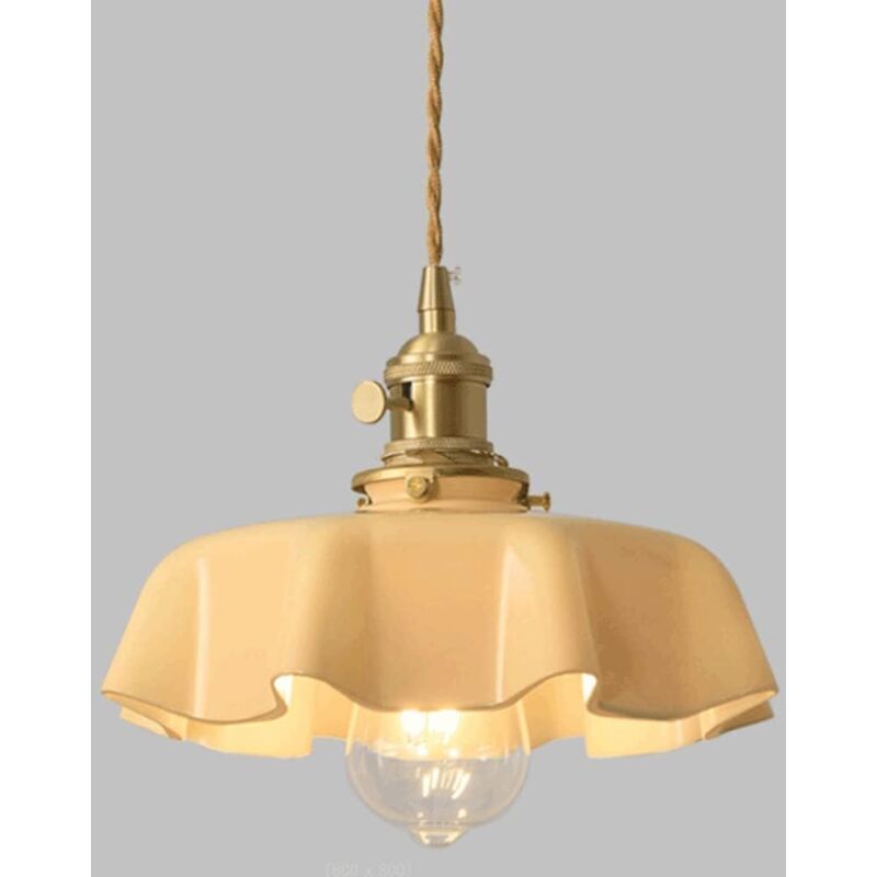 Retro French Cream Glass Ceiling Light Cream Yellow, E27 6W, Diameter, 220mm — image 4