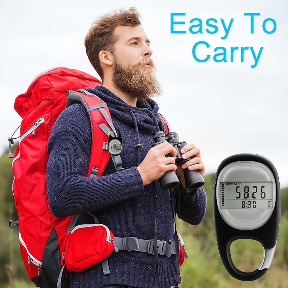 3D Pedometer with LED Display for Running and Walking, Portable Step Counter with Climbing Carabiners, Black — image 5