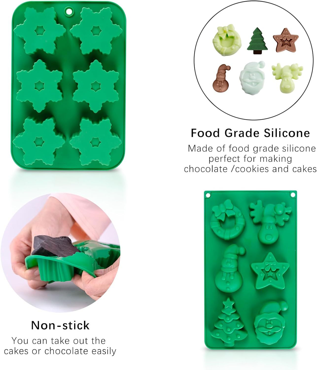 Silicone Chocolate Molds Set Candy Molds Baking Molds Large for Baking Sweet Treat,Cake Xmas Gift Handmade Soap Candles (4 pcs) — image 2