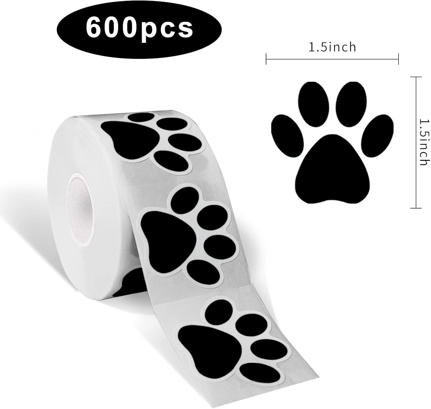 STARLIBOO Paw Print Stickers, 1.5 inch Dog Paw Stickers, 600pcs Puppy Paws Sticker, Clues Paws Print Sticker(Perforation Line/Black) — image 2