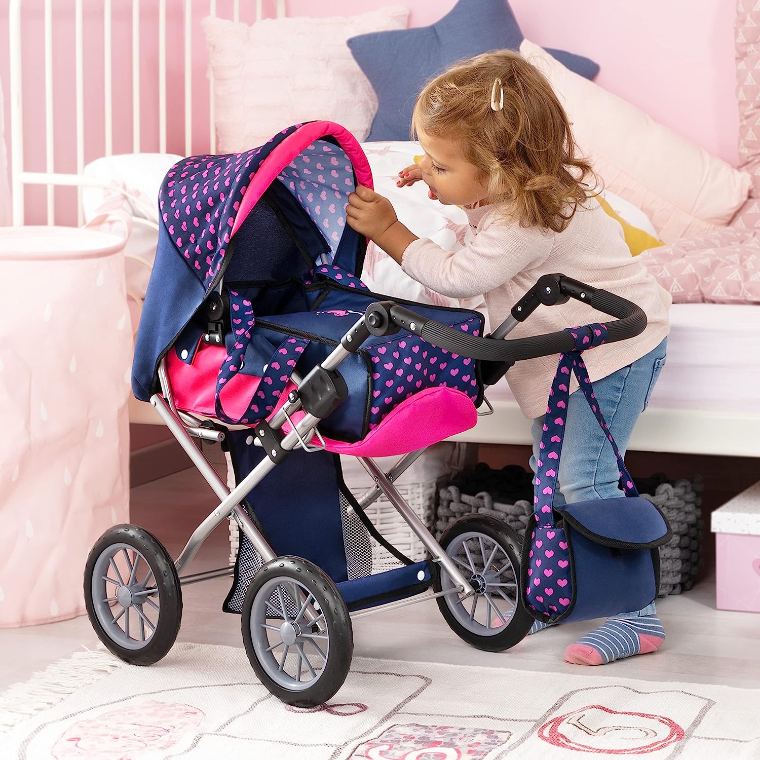 Baby Doll City Star Pram in Polka Dots, Blue and Pink โ image 5