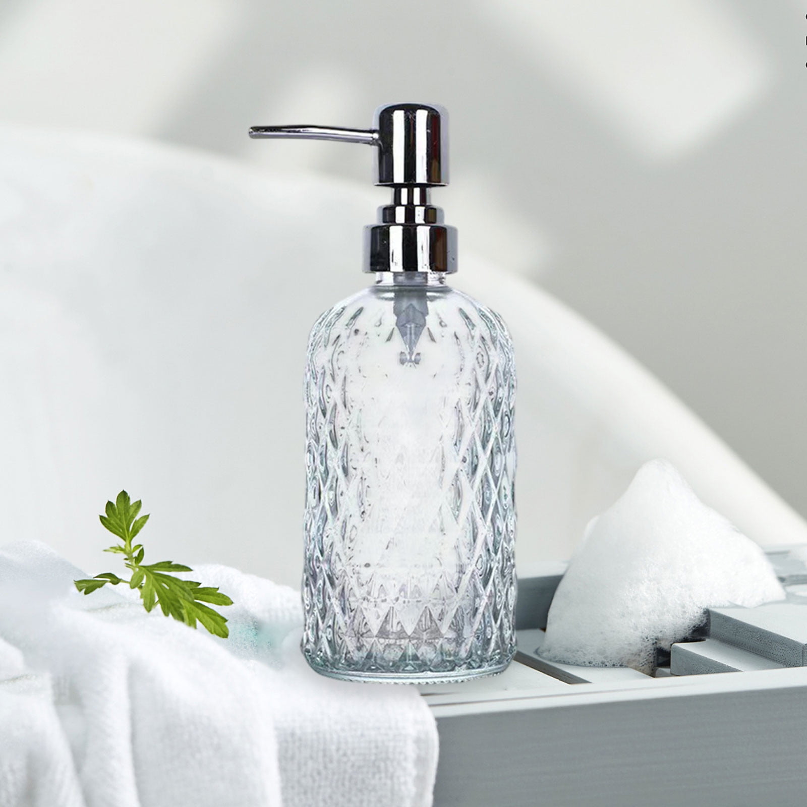 Glass Soap Dispenser 15 Oz for Bathroom Kitchen, Hand Soap/Lotion Dispenser with Plastic Pump White โ image 4