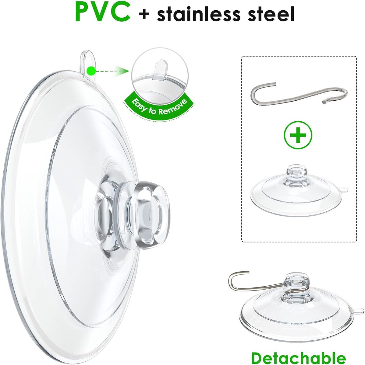 Suction Cup Hooks (12 Pieces) - Suction Cup Hooks - 1.77 Inch Clear Suction Cups - up to 3kg - with Metal Hooks - Threaded - Brute Strength - suction cup hooks — image 6