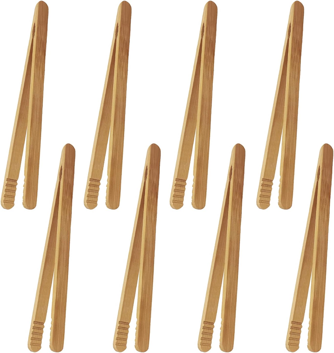 7 Inch Bamboo Kitchen Utensil Tongs, Reusable Bamboo Toast Tongs for Toast, Kimchi, Fruit and Tea, 8 Pcs