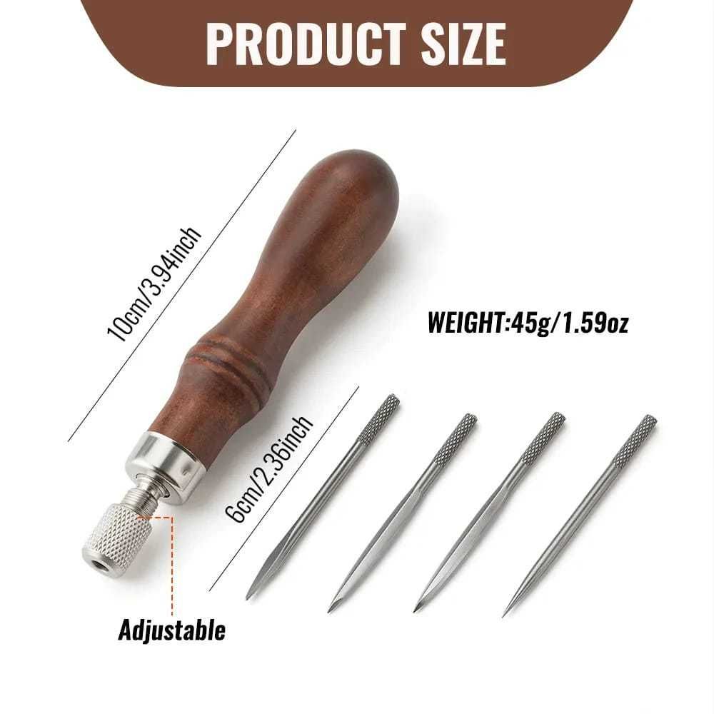 4 in 1 Wooden Handle Leather Craft Sewing Kit DIY Hole Punch Tool for Leather Sewing Hand Stitching โ image 5