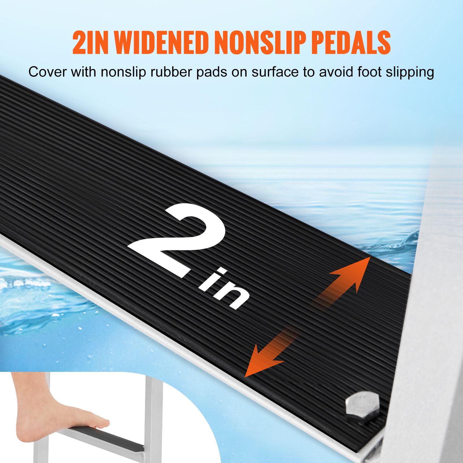Dock Ladder, Flip-Up 4 Steps, 159 kg Load Capacity, Aluminum Alloy Pontoon Boat Ladder with 50.8 mm Wide Step & Nonslip Rubber Mat, Easy to Install for — image 5