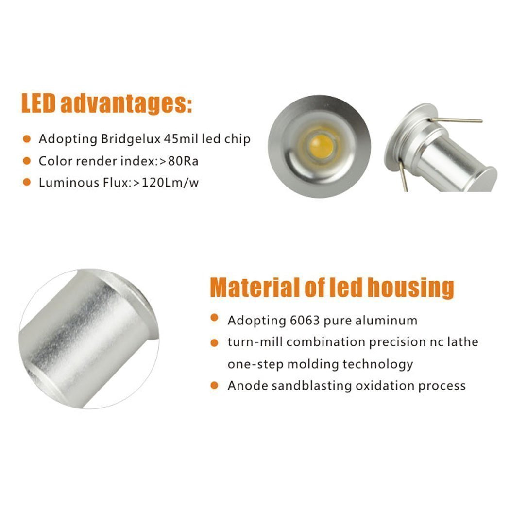 12V Under Cabinet LED Lights 9 Packs of Recessed Mini Downlights for Indoor with Hard Wired Cable and Connectors for Stair Step Furniture Showcase Lighting โ image 2