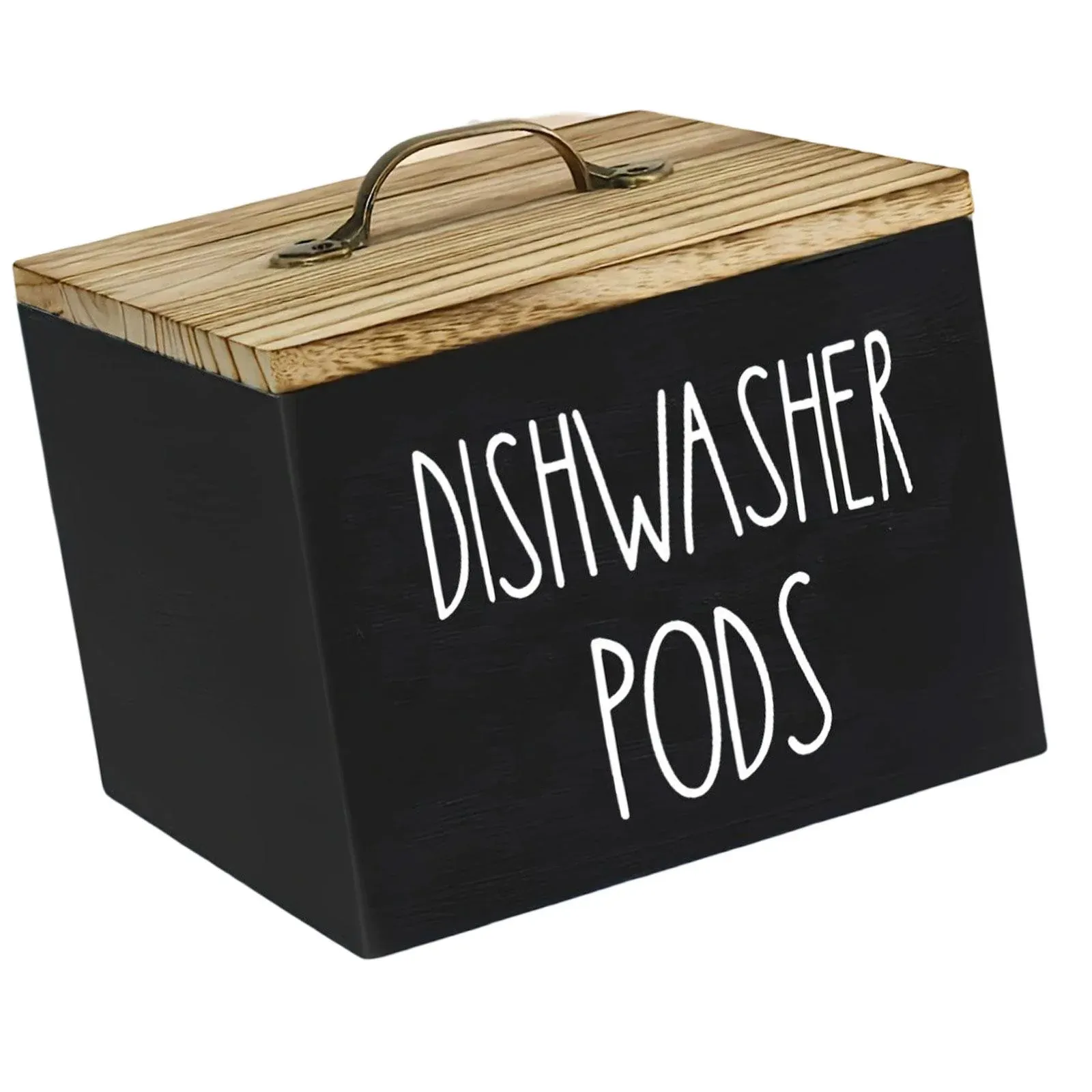 Wooden Storage Container with Lid, Farmhouse Dishwasher Pod Dispenser Box for Laundry Room, Bathroom and Countertop, Black โ image 2
