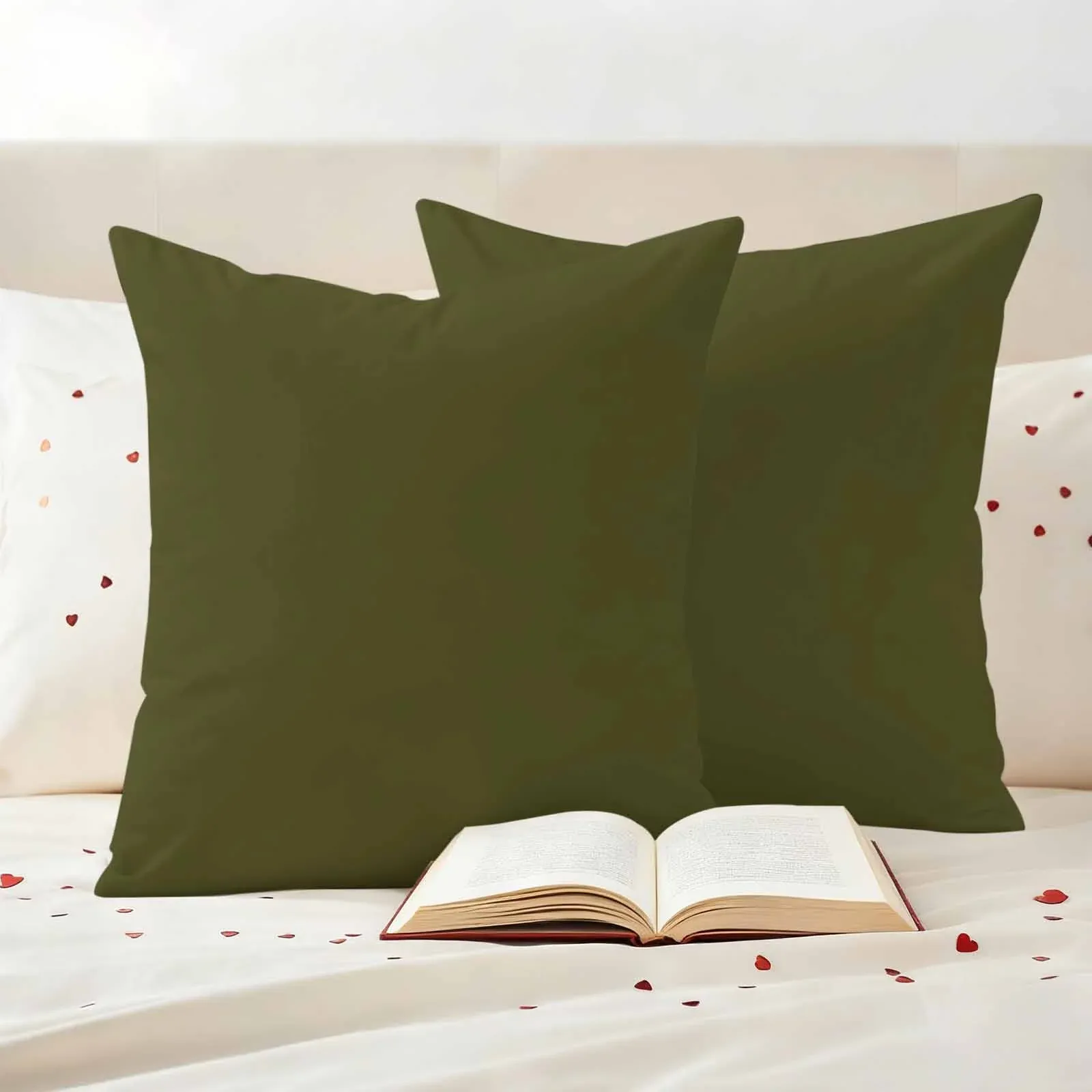 Olive Outdoor Pillow Covers 24"x24" Set of 2, Plain Waterproof Throw Pillow Covers for Patio Sofa Furniture, Decorative Cushions, Green, Olive Green — image 3