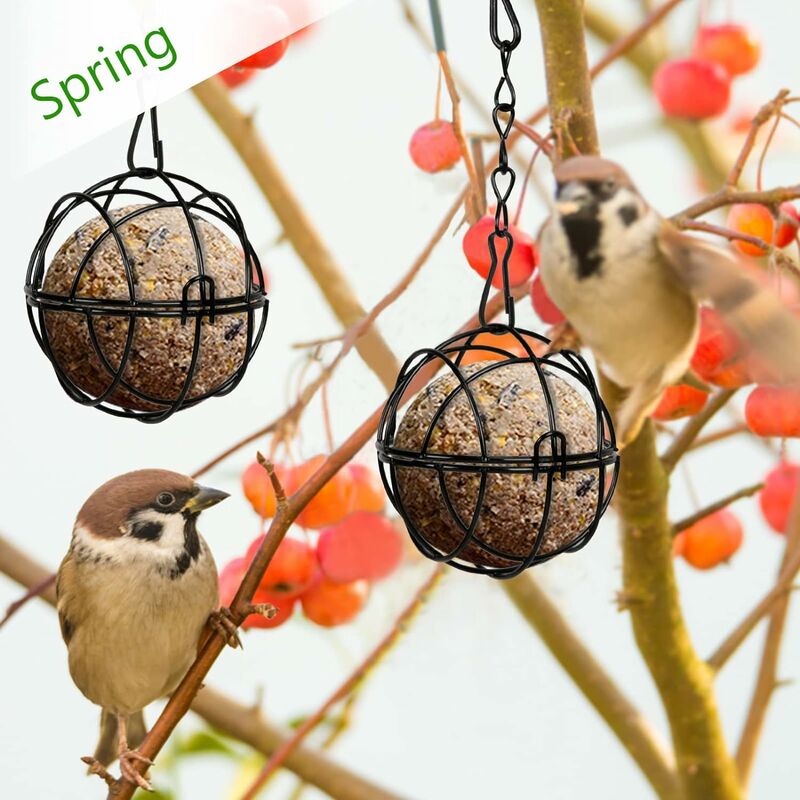 4 pcs Hanging Bird Feeders Metal Bird Fat Ball Holder Indoor Outdoor Black 7Cm Diameter Food Dispenser With 4 S-Shaped — image 2
