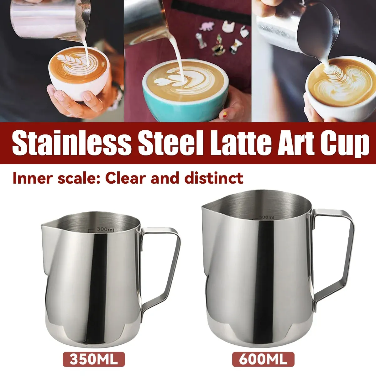 Stainless Steel Latte Art Cup 350ml 600ml Milk Frothing Pitcher Coffee Barista - 600ml โ image 2