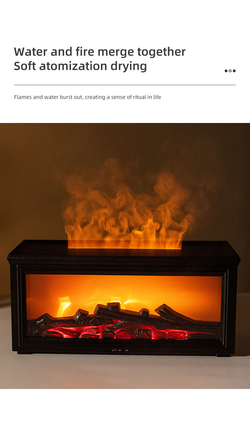 Fireplace Flame Effect Aroma Diffuser & Humidifier with 7-Colour Light, Timer & Remote Control(Light Wood Grain) — image 2